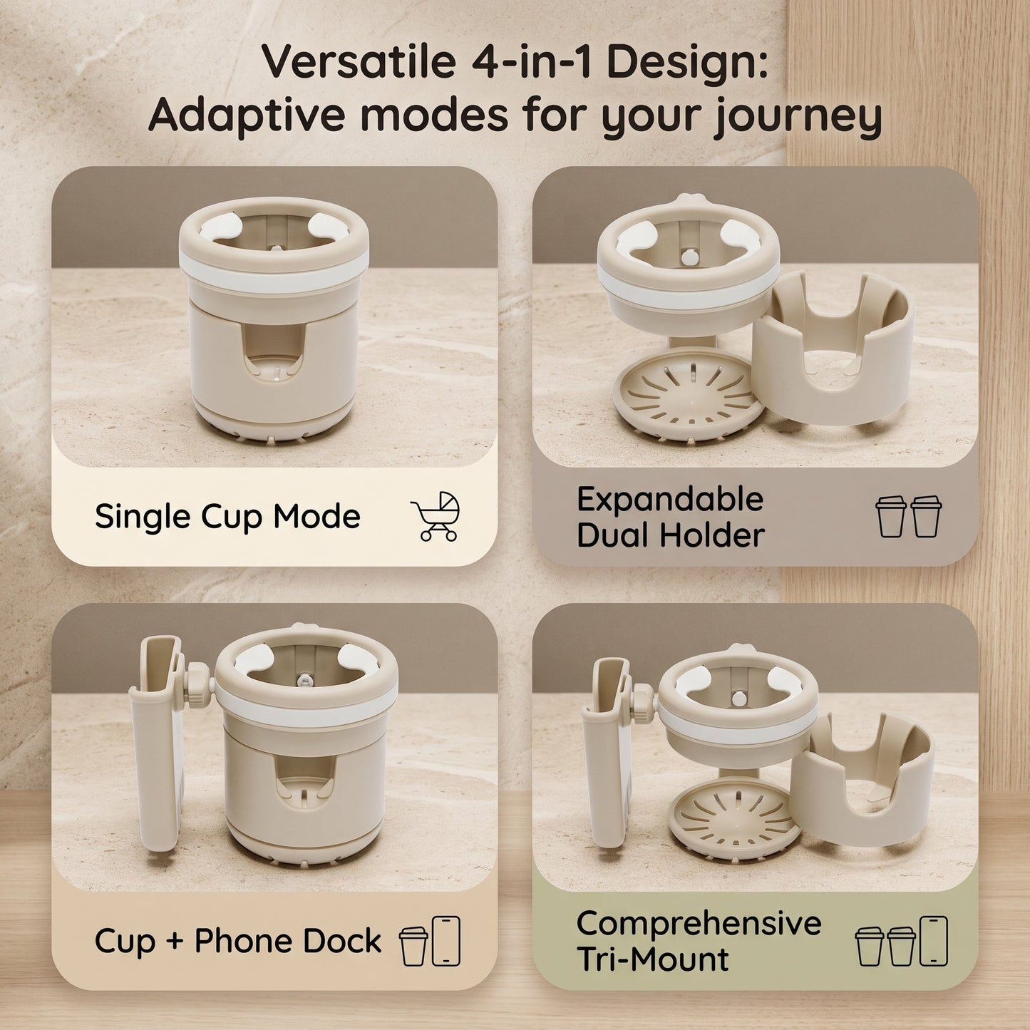 Universal Pram Cup Holder with Phone Holder