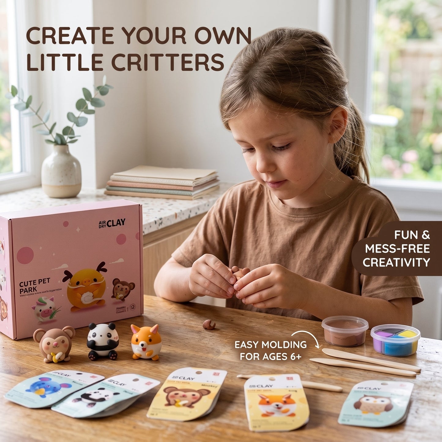 DIY Cute Animal Air Dry Clay Kit for Kids