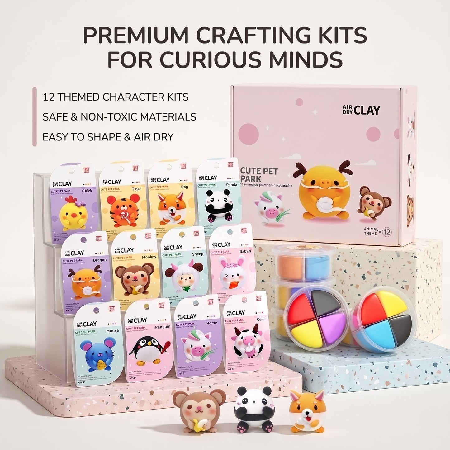 DIY Cute Animal Air Dry Clay Kit for Kids