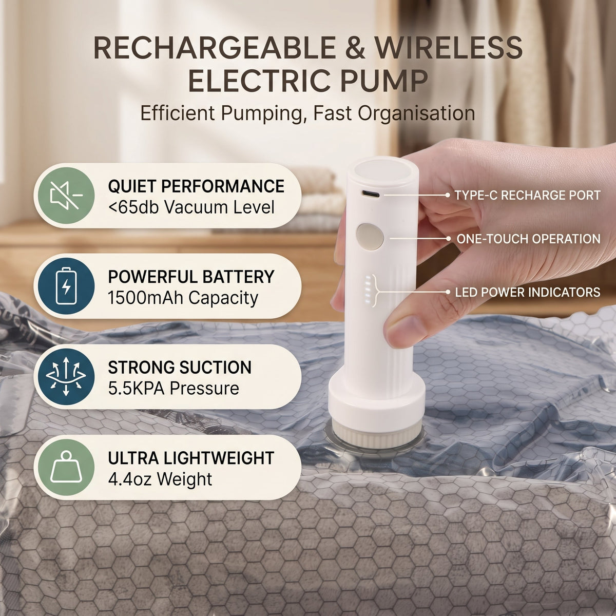 Vacuum Storage Bags with Wireless Air Pump